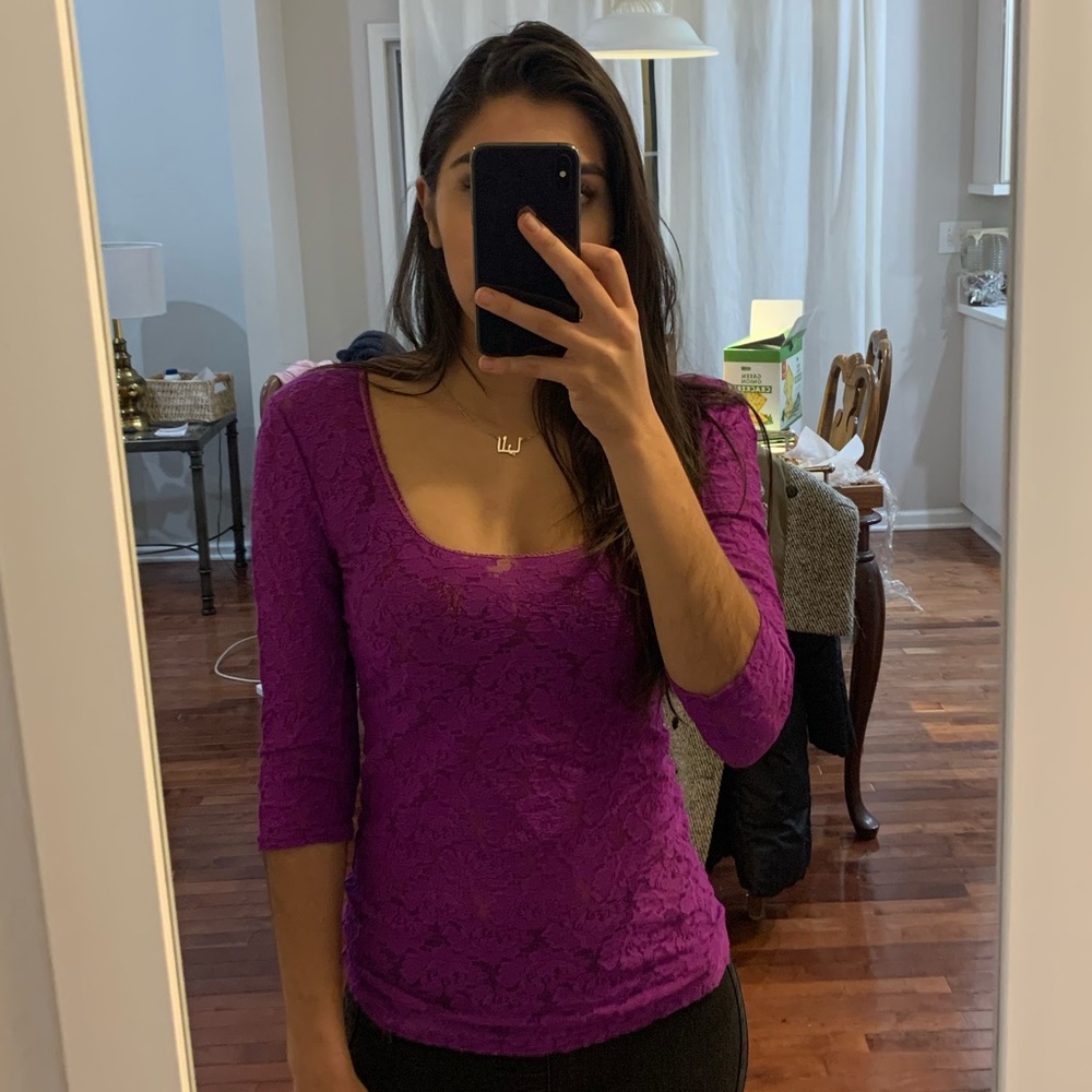 Free people lace fuchsia top